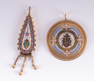 Victorian Micro Mosaic Gold Brooch and Pendant