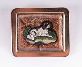 Italian Micro Mosaic Brooch with Reclining Dog