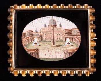 Italian Micro Mosaic Brooch, St. Peters Basilica