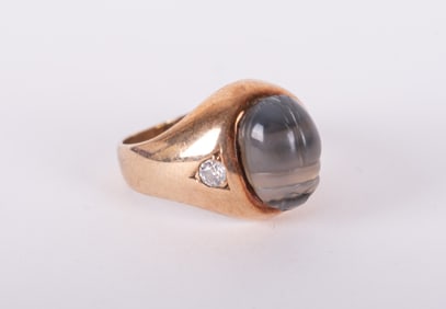 10K Yellow Gold Scarab Ring with Diamonds