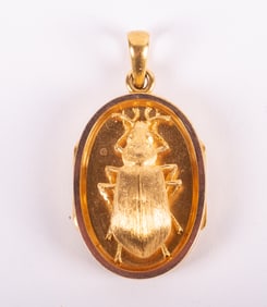18K Yellow Gold Scarab Locket Pendant