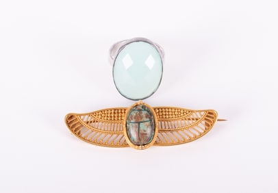 Scarab Brooch Paired with a Sterling Ring