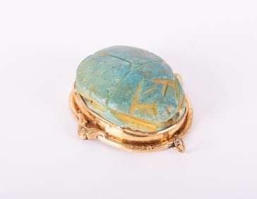 14K Yellow Gold Mounted Faience Scarab