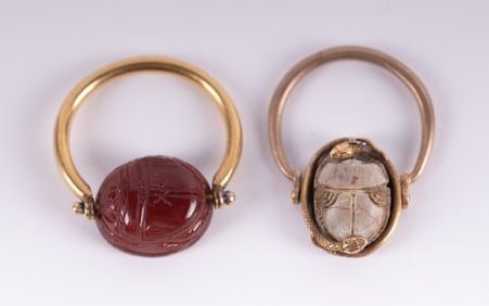 Vintage Scarab Swivel Rings set in Yellow Gold