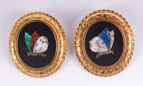 Italian Pietra Dura Brooches set in 18K Yellow Gold