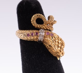 18K Yellow Gold Victorian Snake Ring