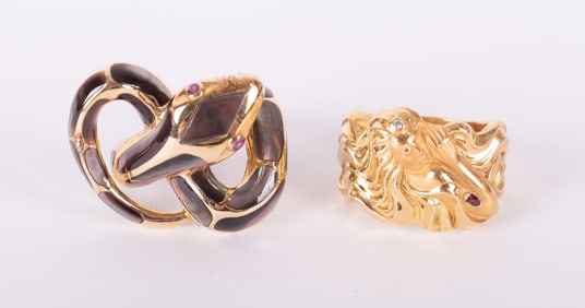 14K Yellow Gold Snake Ring with an Art Nouveau Style Ring
