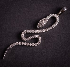 14K White Gold Diamond Snake Pendant