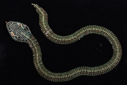 Green Rhinestone Cobra Necklace by Lilien