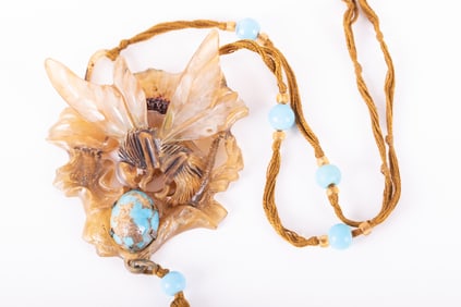 Carved French Horn Pendant by Georges Pierre