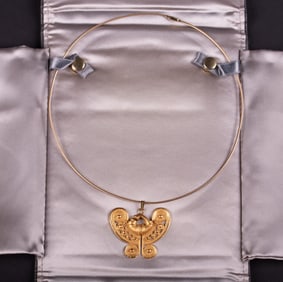 14K Yellow Gold Pre-Columbian Butterfly Pendant on Wire