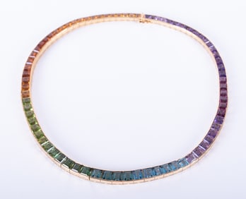 18k Yellow Gold Multi Stone Necklace
