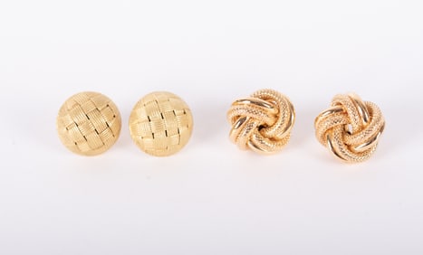 Two Pairs of Gold Pierced Earrings