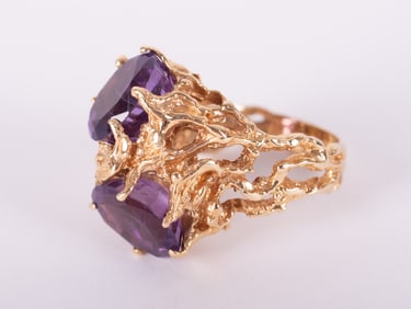 10K Brutalist Style Ring Set with Amethyst