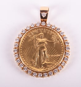 Lady Liberty 1 Ounce Fine Gold Coin Pendant with Diamonds