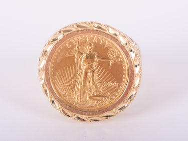 14K Yellow Gold Lady Liberty Coin Ring