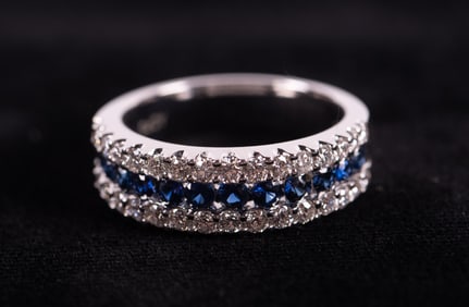 14K White Gold Sapphire and Diamond Ring