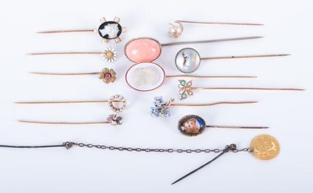 Collection of Thirteen Antique Stickpins