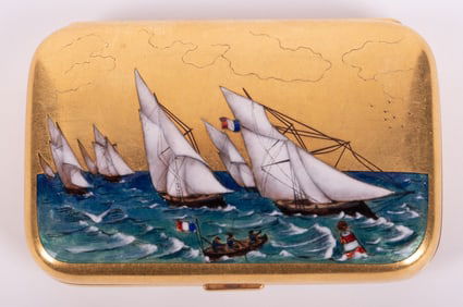 14K Yellow Gold Case with Enameled Sailboats