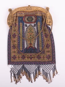 An Antique French Beaded Tapestry Hand Bag