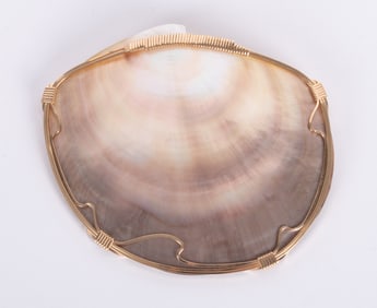 Large Shell Brooch/Pendant Mounted in Hand Made Wire Setting