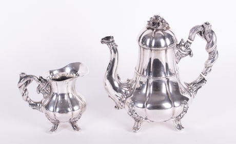 An American Sterling Silver Tea Pot and Creamer with Snake Handle, 19th Century