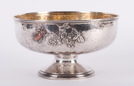 A Whiting Sterling Silver Mixed Metal Footed Bowl