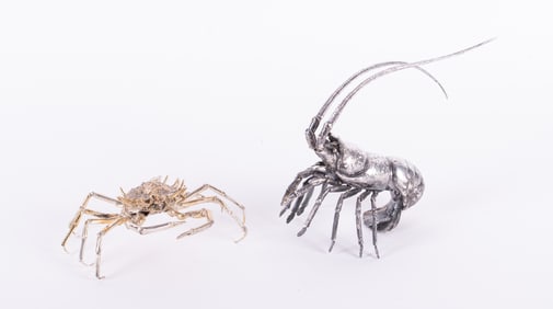 Two Italian Silver Crustacean Table Ornaments