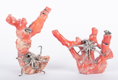 Two Italian Sterling Silver Mounted Coral Sculptures