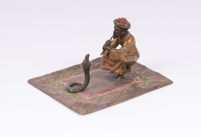 An Austrian Cold Painted Bronze, the Snake Charmer