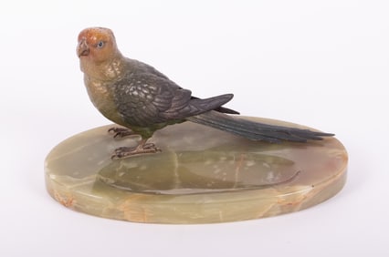 An Austrian Bronze Parrot mounted on Onyx Tray