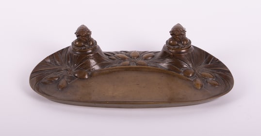 An Art Deco Bronze Inkwell with Cicadas, Daurat