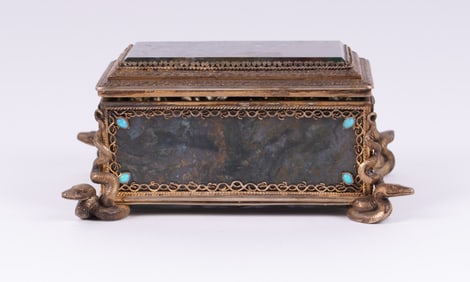 A Hardstone and Bronze Snake Mounted Box