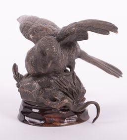 A Bronze Sculpture of a Bird and Lizard, A. Vogt
