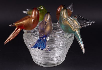 A Murano Five-Bird Glass Centerpiece