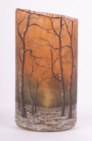 A Daum Nancy Scenic Tree Cameo Glass Vase