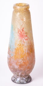 A Large Daum Nancy Carved Dragonfly Vase