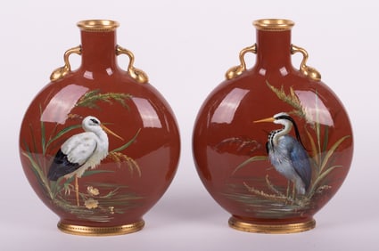 A Pair of Mintons Aesthetic Movement Moon Flasks