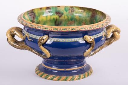 A Large Minton Majolica Jardiniere with Snakes, 19th Century