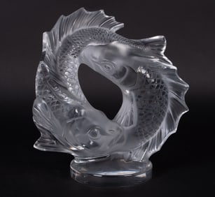 A Lalique Crystal Fish Sculpture, Deux Poisson
