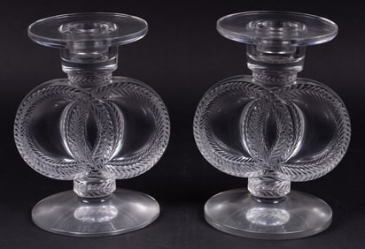 A Pair of Lalique Malmaison Pattern Candlesticks