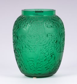 A Green Lalique Biches Pattern Vase