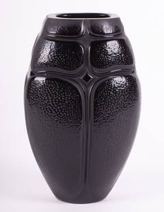 A Lalique Black Scarab Vase: A Lalique Black Scarab VaseFrance, late 20th century, a black crystal vase with frosted glass highlights depicting an Egyptian beetle, signed Lalique France.7 1/2 inches tall, 4 1/2 inches wide