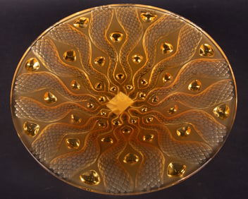 A Large Lalique Amber Serpent Center Bowl