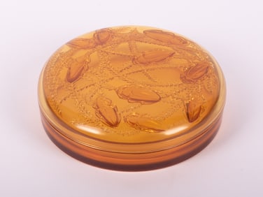 R. Lalique Amber Cleones Pattern Dresser Box