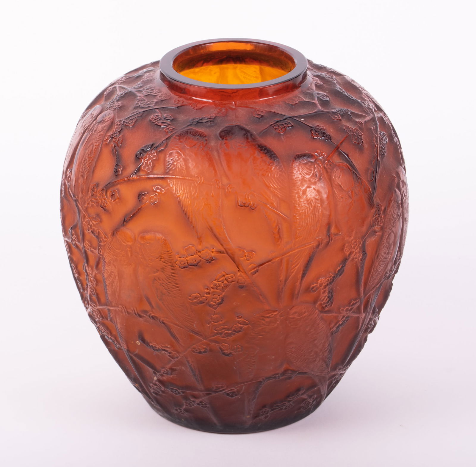 An R. Lalique Amber Perruches Pattern Vase (1 of 4)