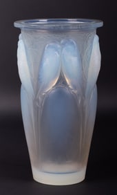 An R. Lalique Opalescent Glass Ceylon Pattern Vase