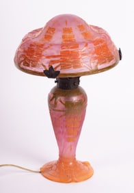 A French Art Deco Cameo Glass Lamp with Shade, Schneider