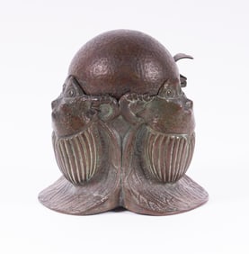 A Tiffany Studios Patinated Bronze Three Scarab Inkwell