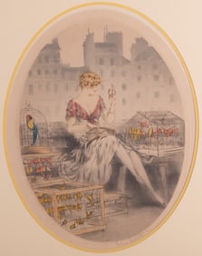 Louis Justin Laurent Icart, French/American (1888-1950), Bird Seller, etching with drypoint